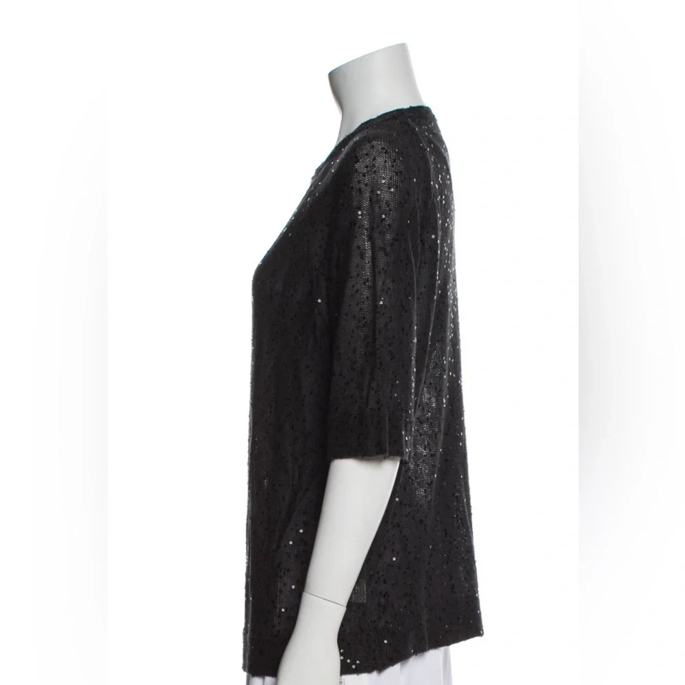 NEW Brunello Cucinelli Gray Black Sequin SS Top T-Shirt Evening Sweater Size S - Picture 3 of 9